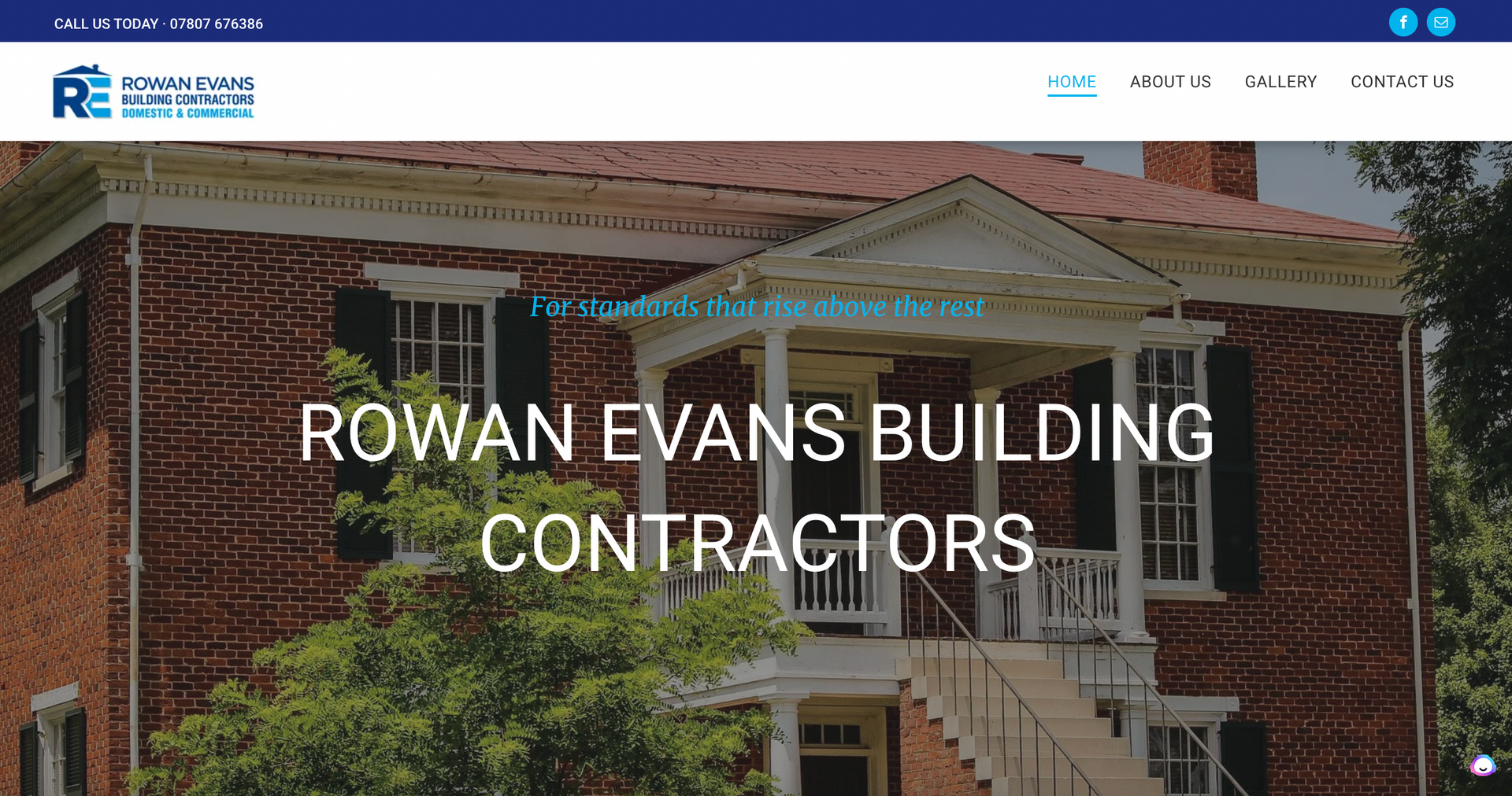 A rowan evans building contractors website shows a brick house with a porch and stairs.