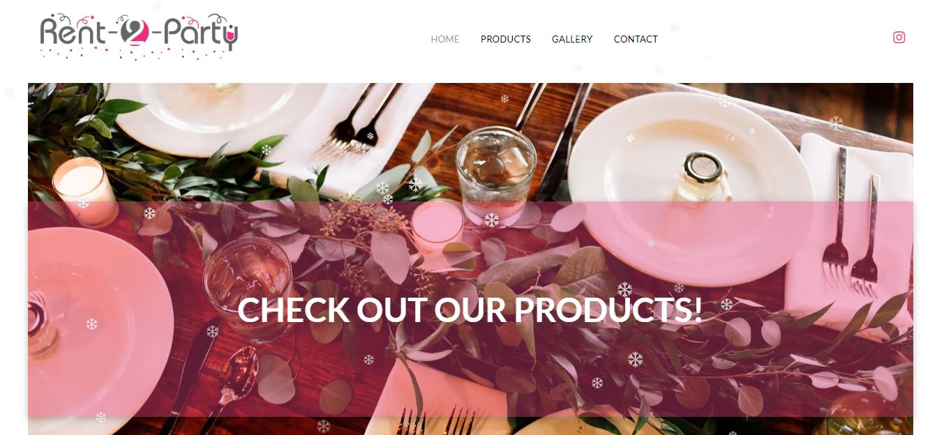 A screenshot of a website for a party rental company.