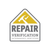 A logo for repair verification with a hammer and check mark