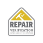 A logo for repair verification with a hammer and check mark