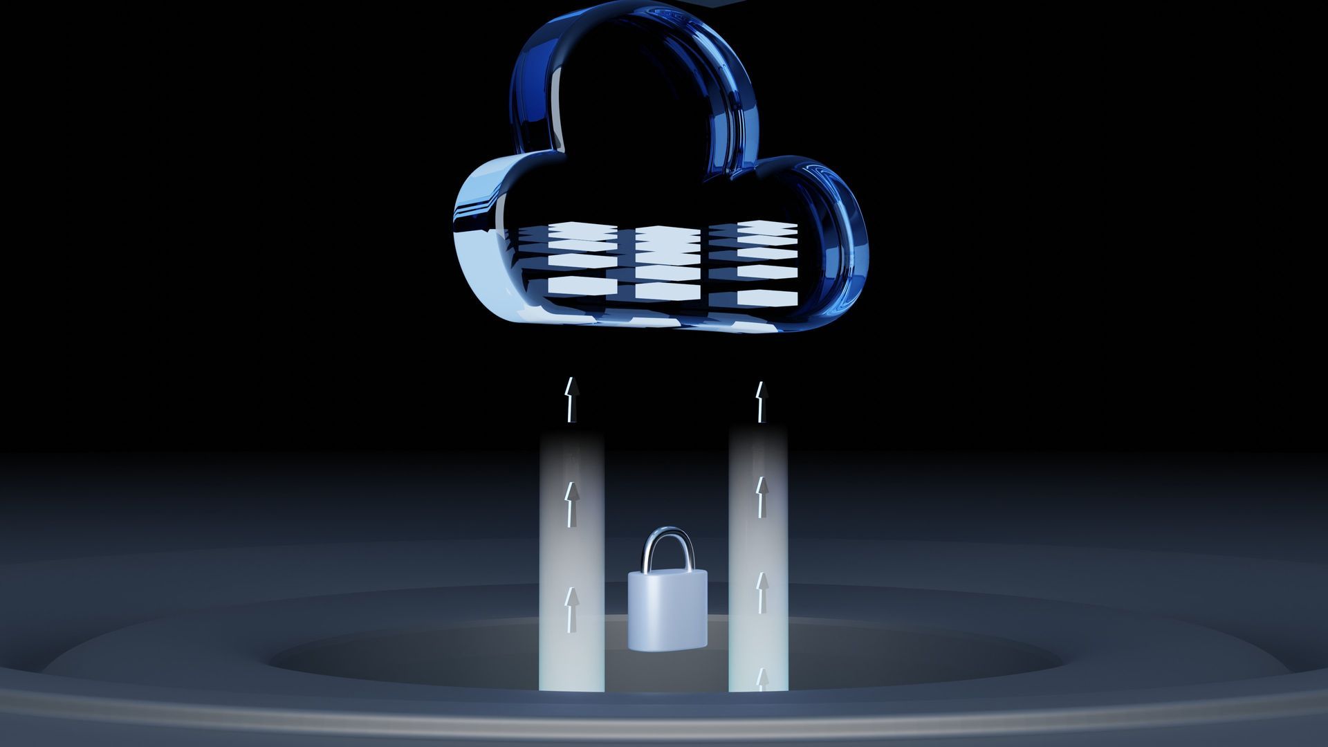 3D rendering of a cloud with a padlock attached to it