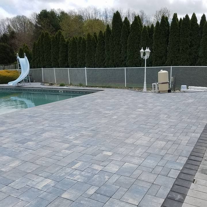 A Pool with Slide — Freehold, NJ — New Jersey Pavers