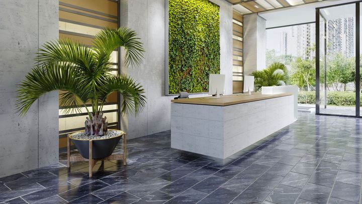 Modern, green lobby