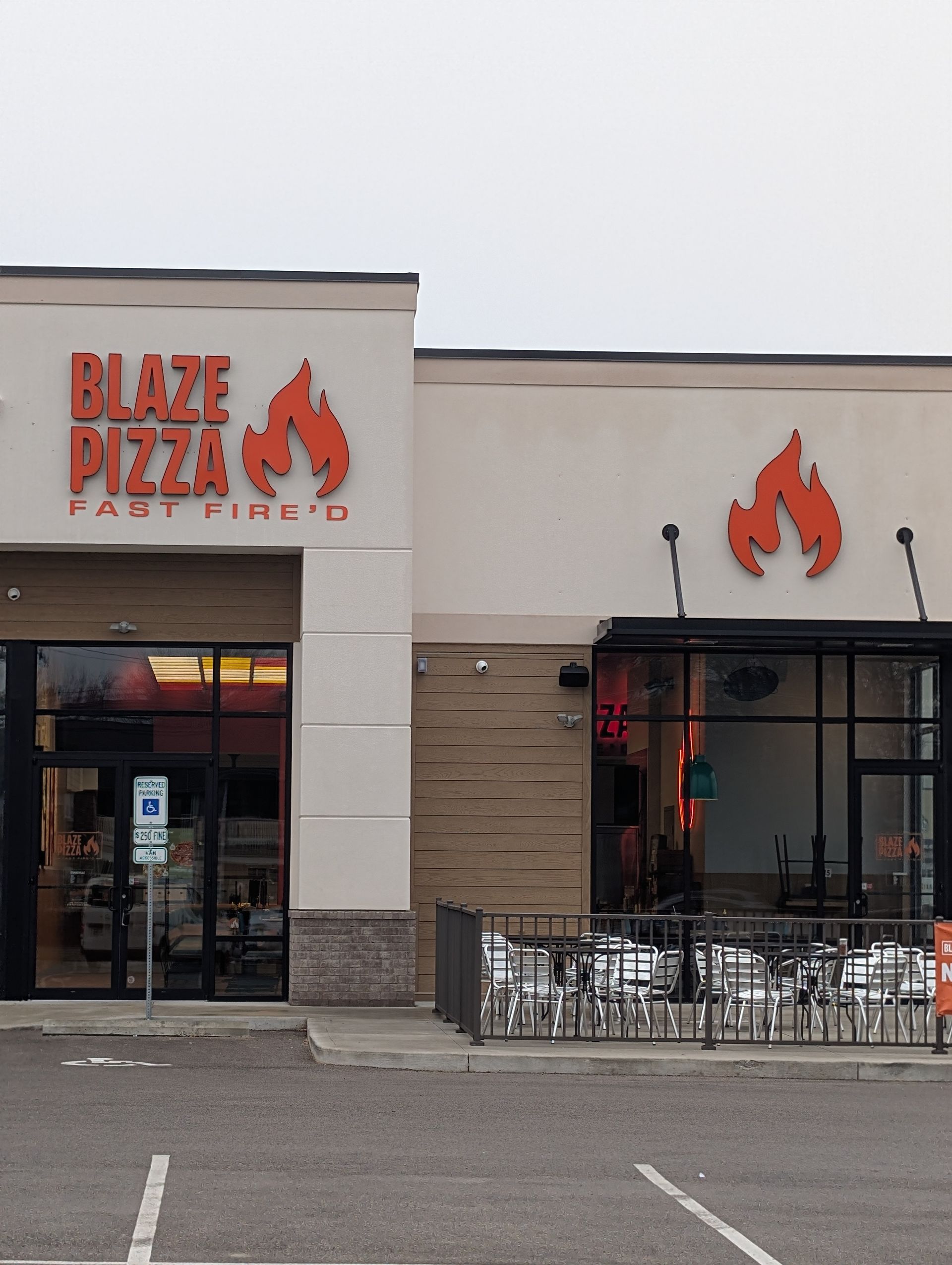 Newly wired Blaze Pizza location with illuminated storefront signage by Bright Electric in Evansville