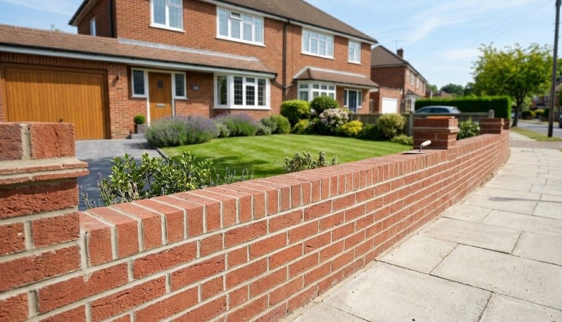Newly built red brick garden boundary wall at a residential property in Rotherham
