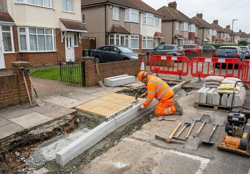 Drop kerb contractors installing a dropped kerb in Rotherham