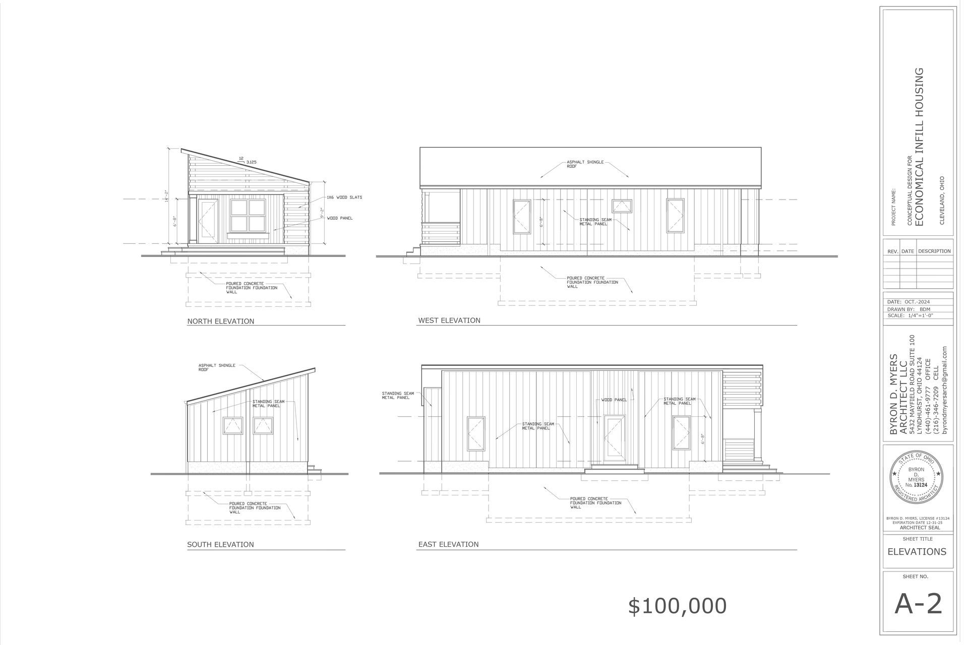 A black and white drawing of a house with a price tag of $ 100,000.