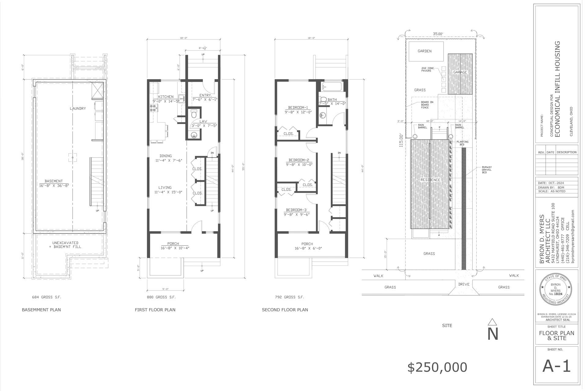 A black and white floor plan of a house with a price tag of $ 250,000
