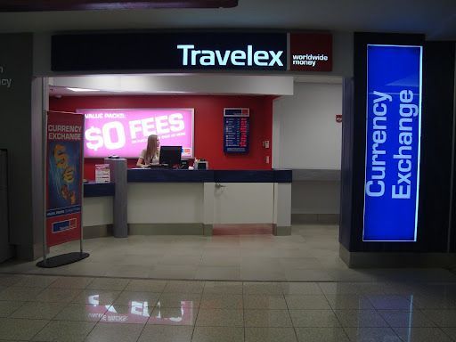 A travelex currency exchange is located in an airport