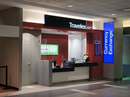 A travelex currency exchange is located in an airport