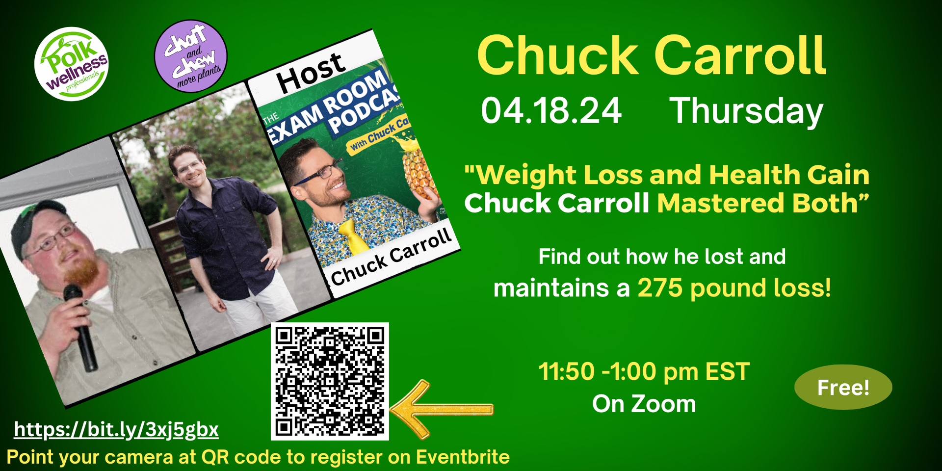 A poster for chuck carroll 's weight loss and health gain