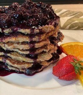 Stack of Whole GrainBlueberry Pancakes