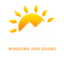 Orange sun and leaves logo above the words “WINDOWS AND DOORS”