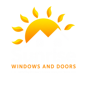 Orange sun and leaves logo above the words “WINDOWS AND DOORS”