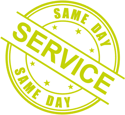 A green stamp that says service same day