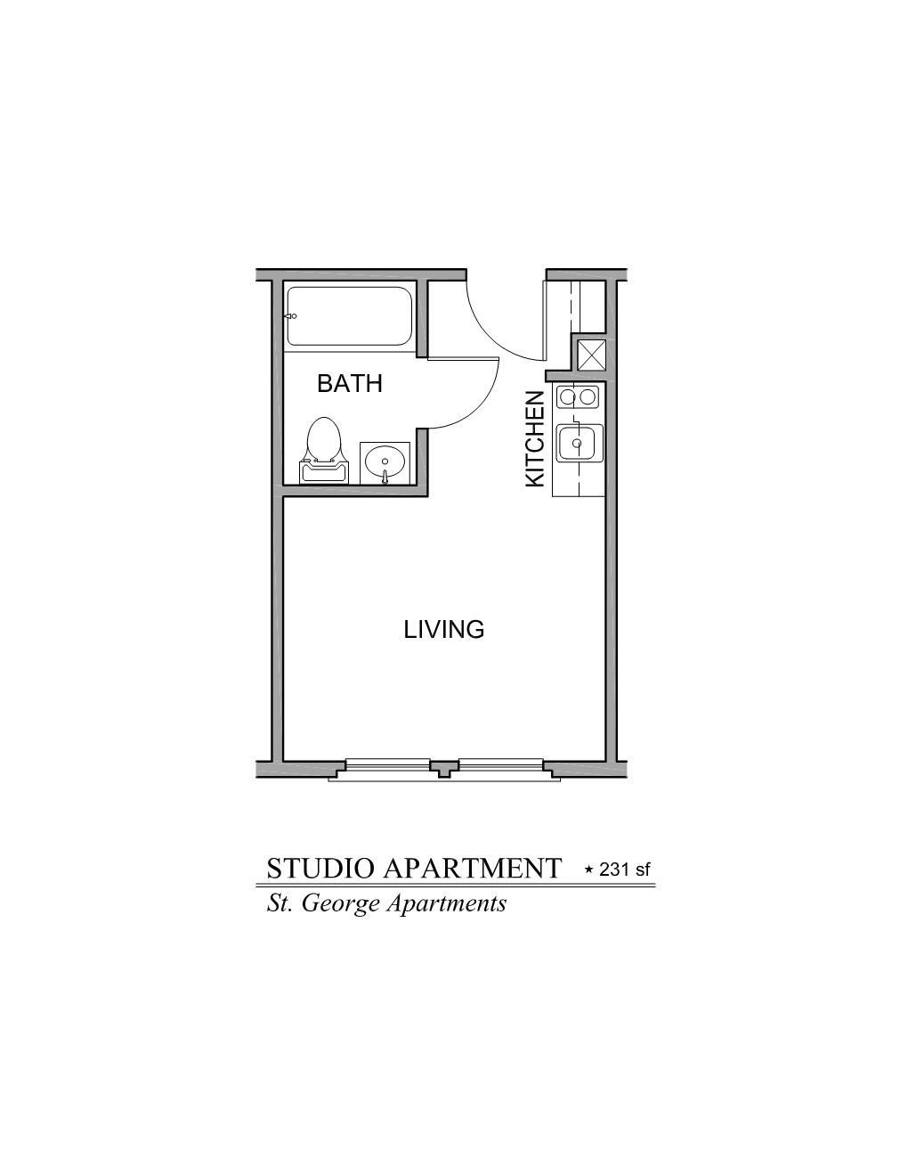  floor plan of a studio bedroom apartment.