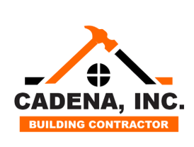 Logo for Cadena, Inc., a building contractor. Features a roof shape with a hammer on top in orange and black