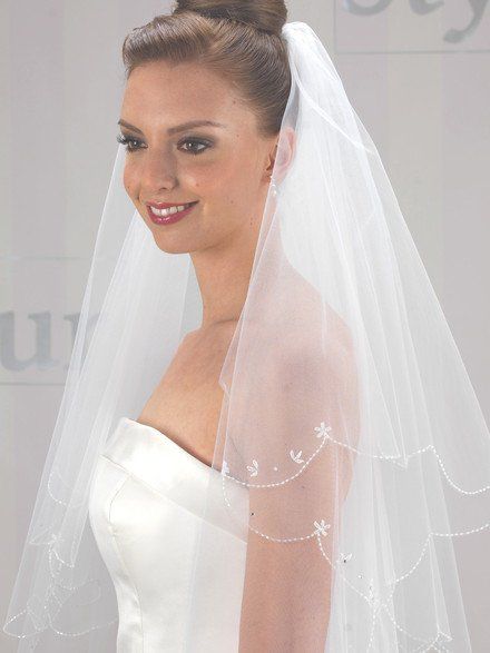 Beaded Flower Trim Veil