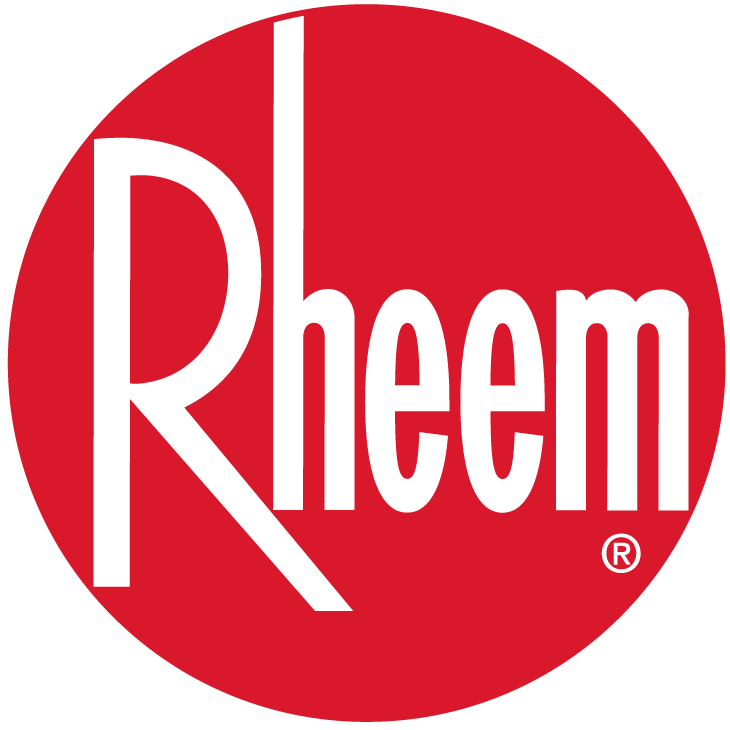 The Rheem logo featuring white text on a red circular background.