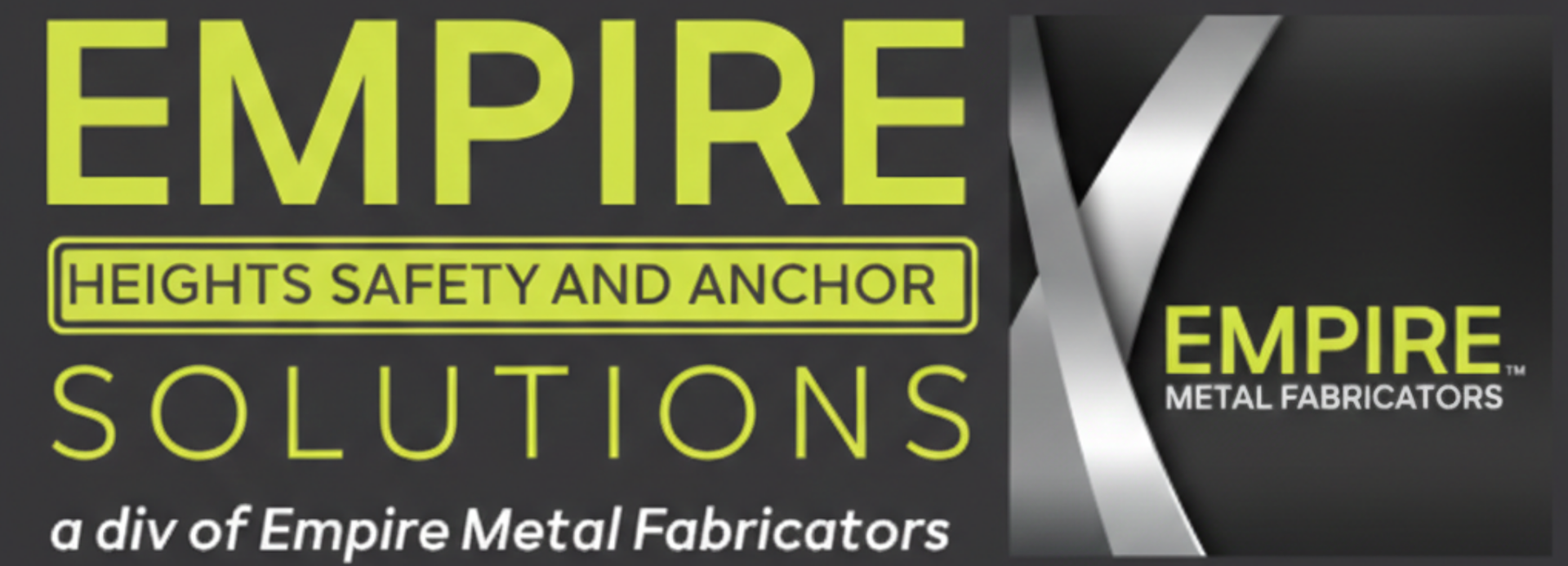 Empire Solutions logo: Green and yellow text on black background, with silver 'X' and 'Empire' metal fabricator logo.