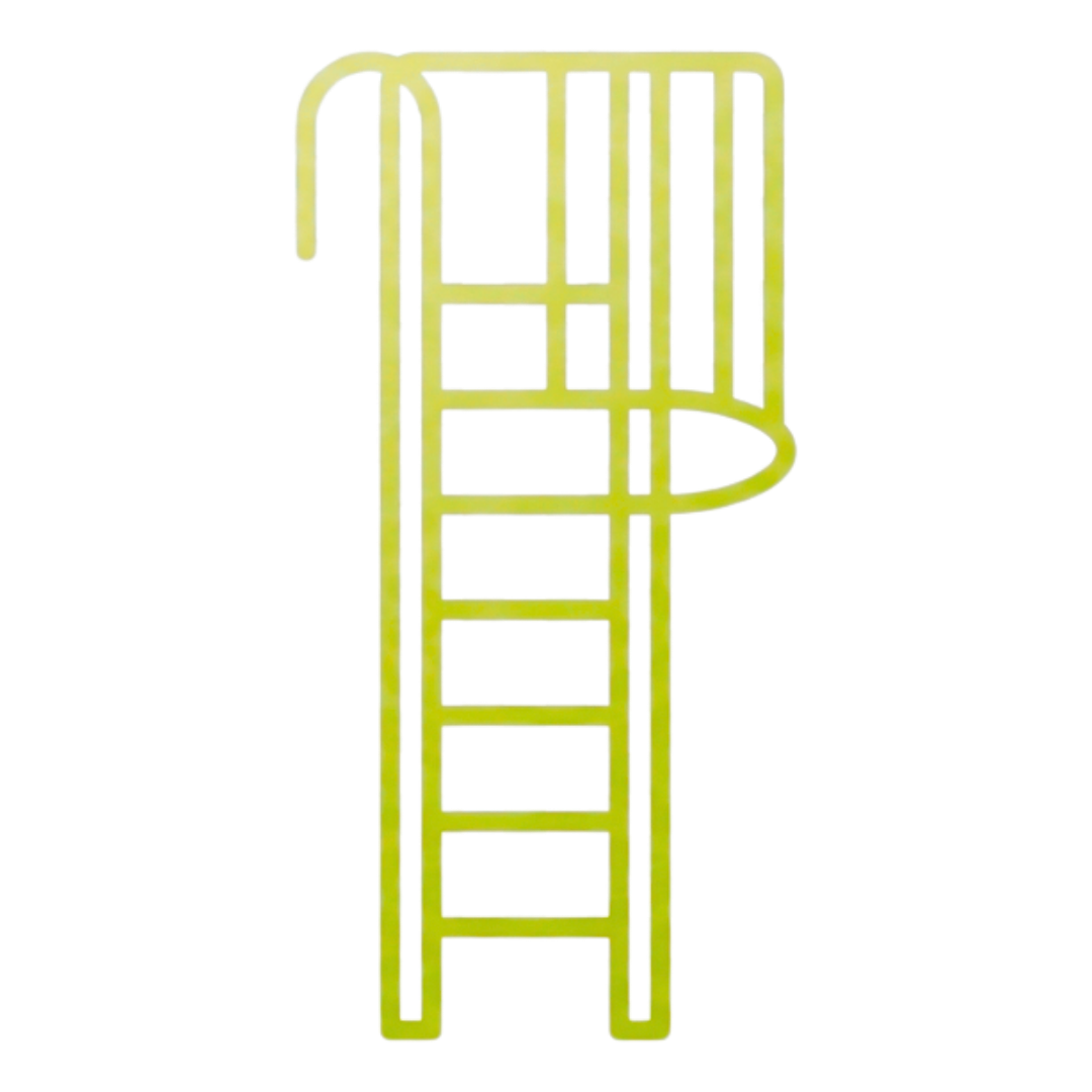 Swimming pool ladder, green gradient, metal construction.