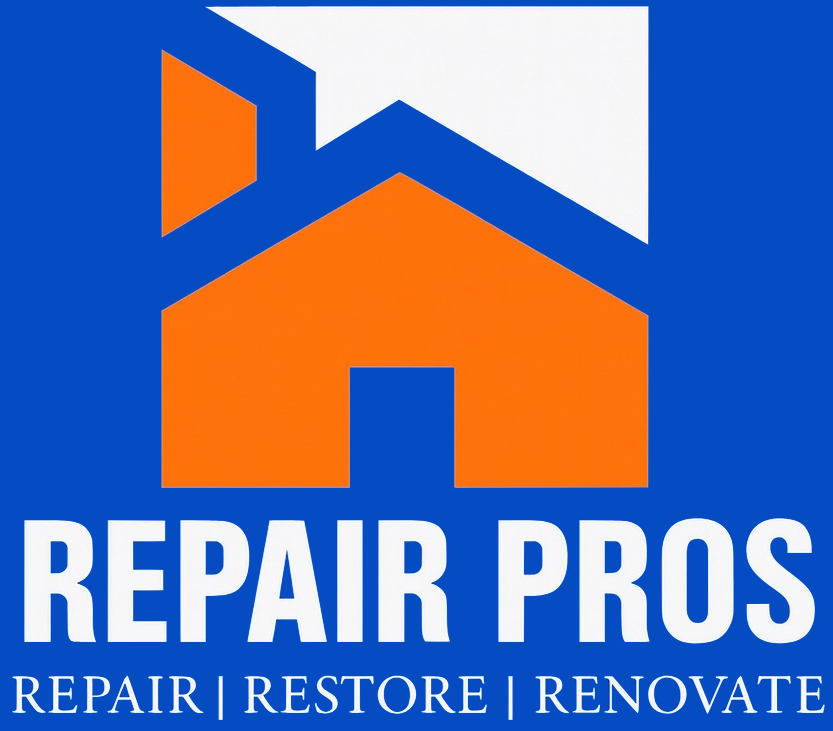 Logo: Orange house silhouette with white roof detail on blue background. 