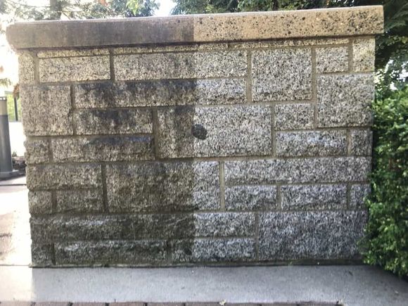 a brick wall that has been cleaned with a sponge