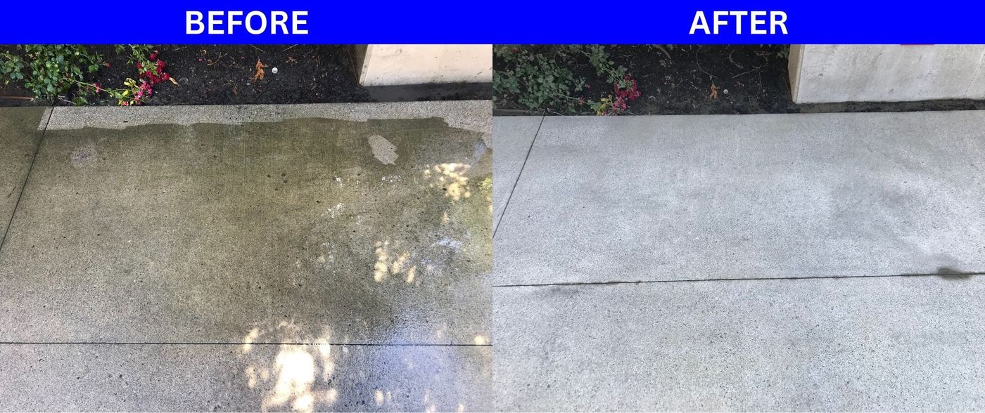 before and after of dirty flooring outside