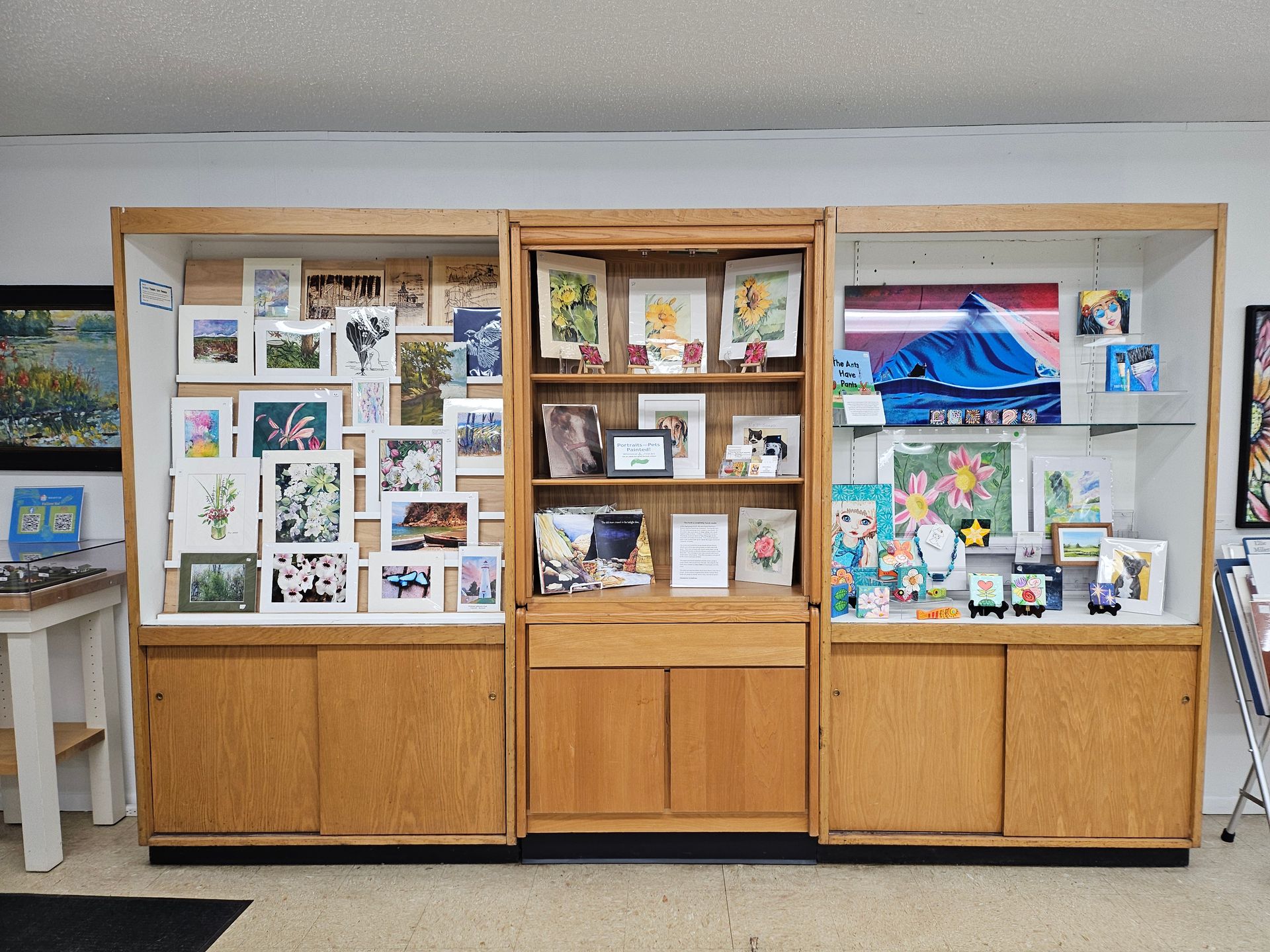 A display case with a lot of pictures on it