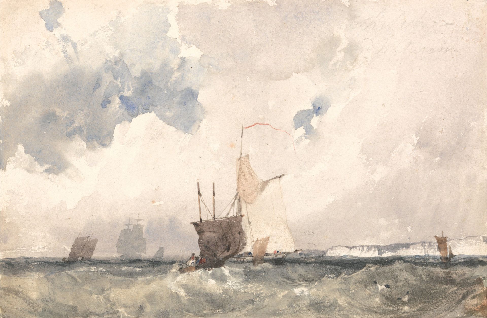a watercolor painting of a sailboat in the ocean