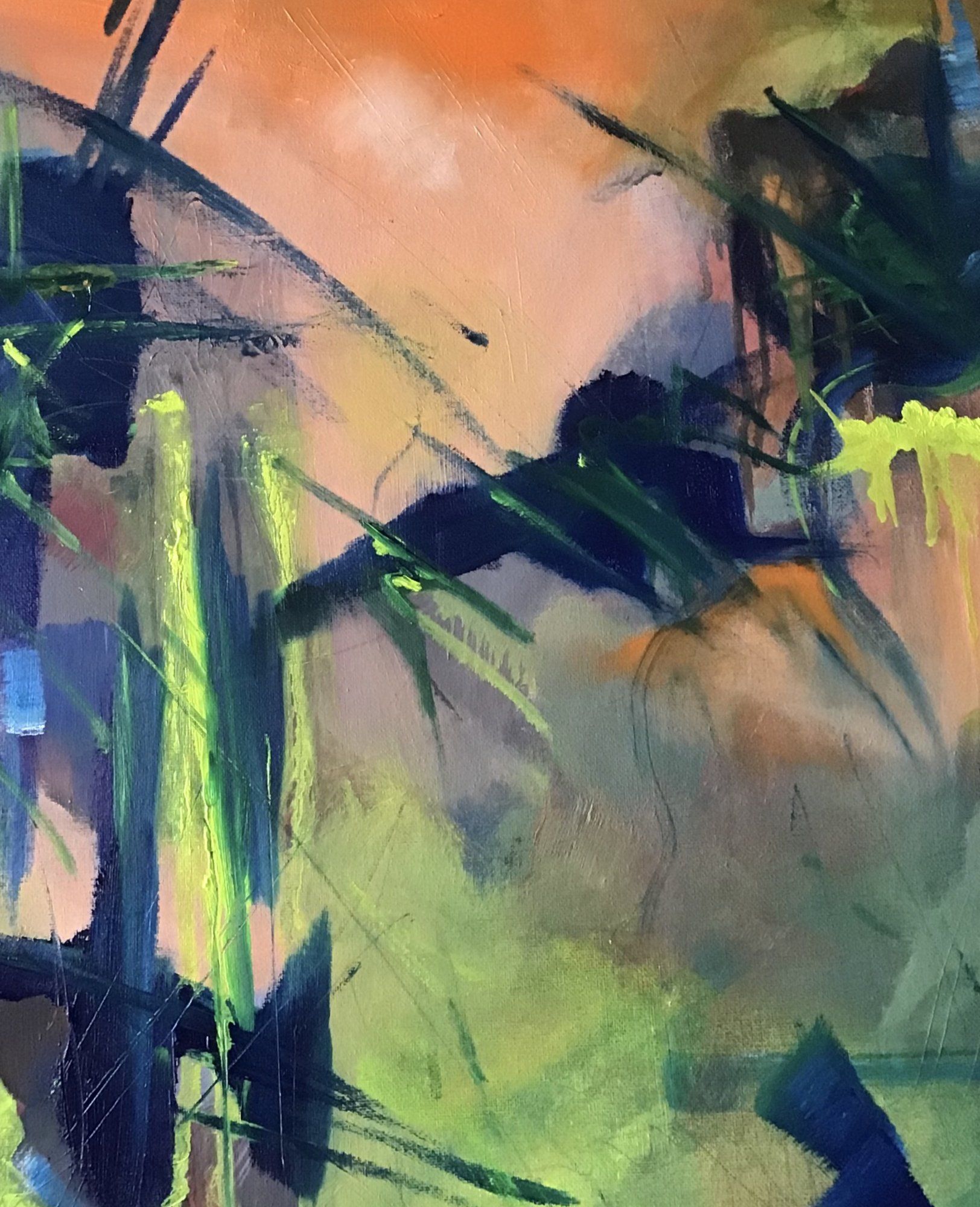 A close up of a painting with a lot of colors