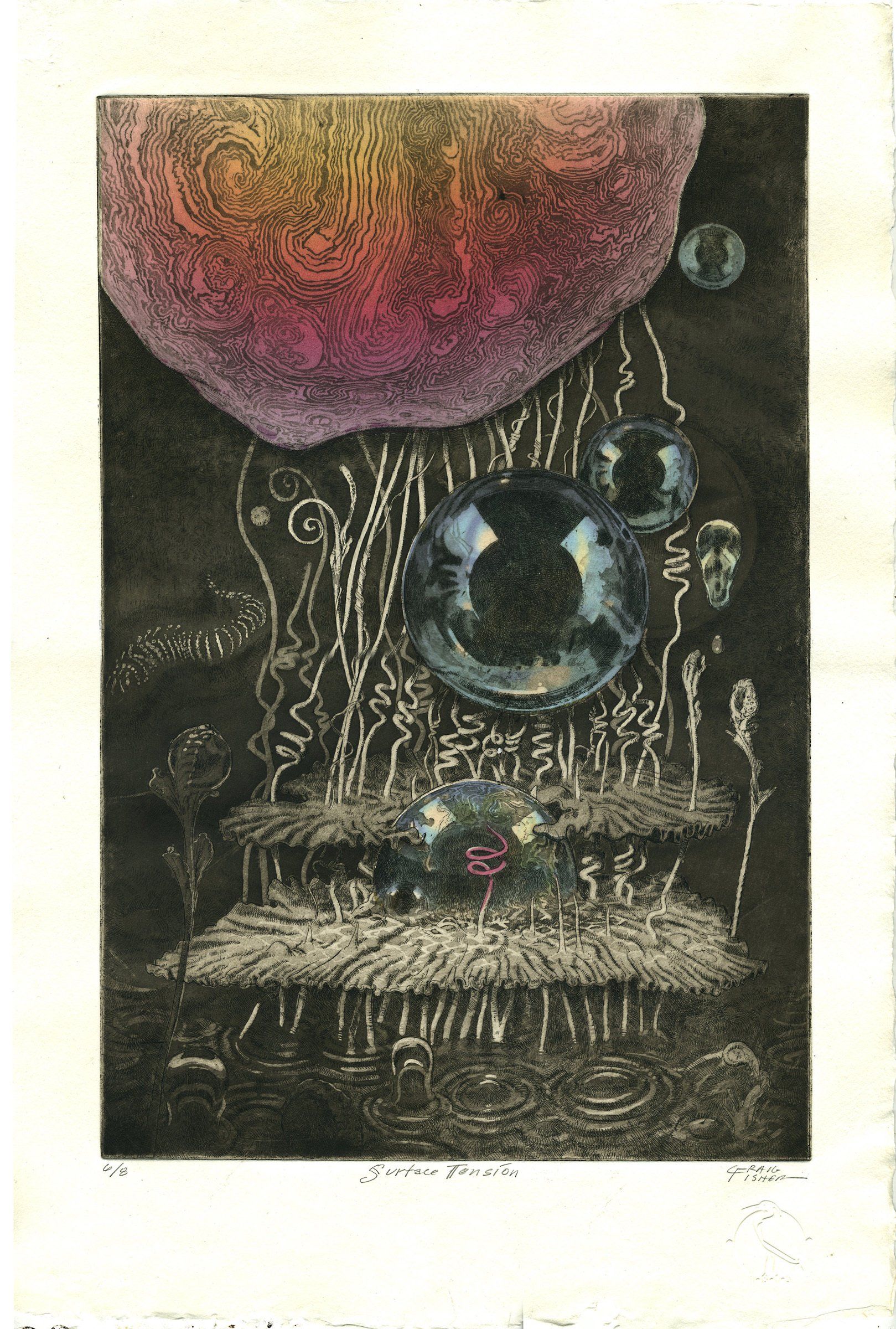 It is a painting of a jellyfish with a giant eye.