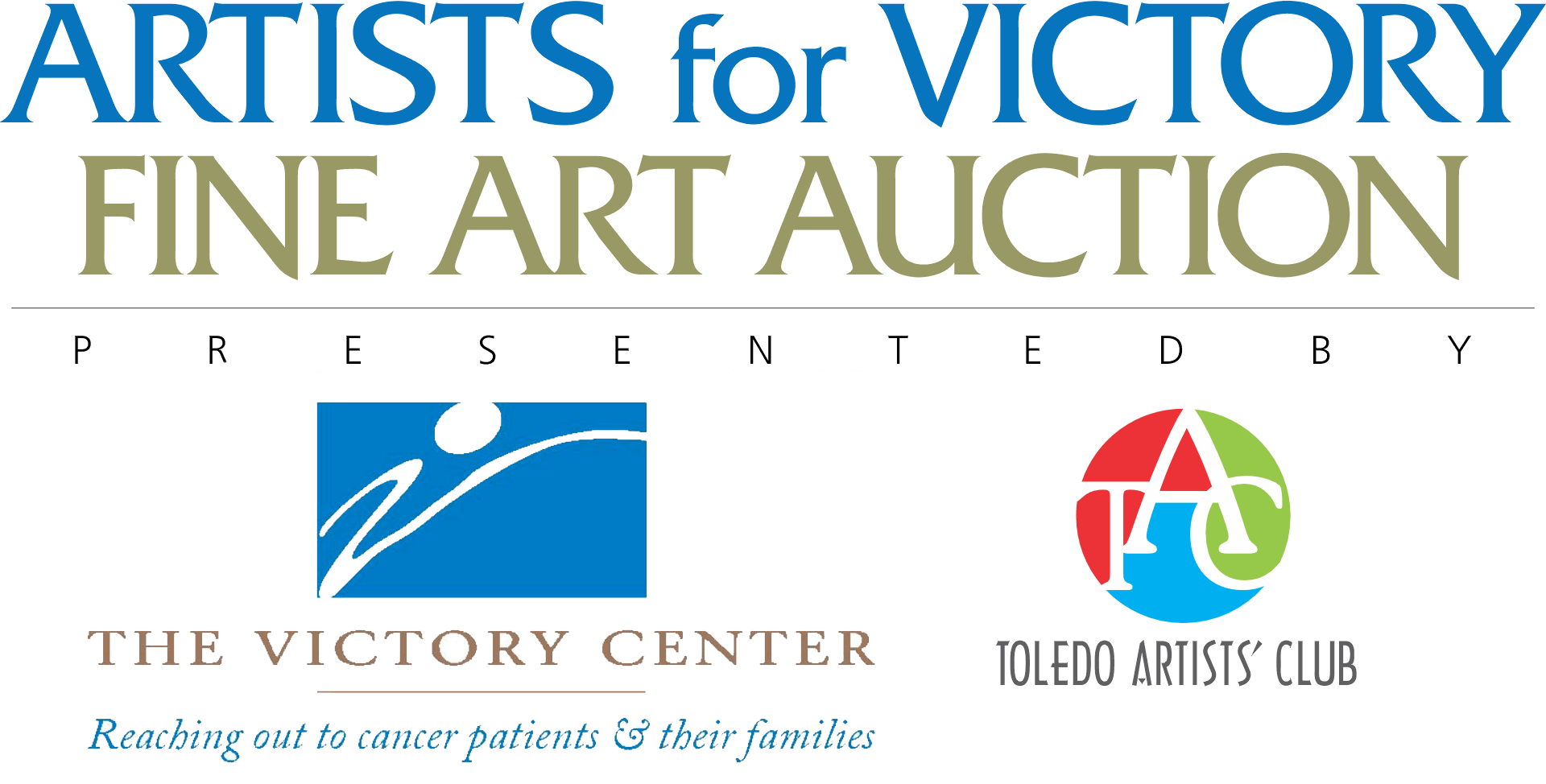 A logo for artists for victory fine art auction