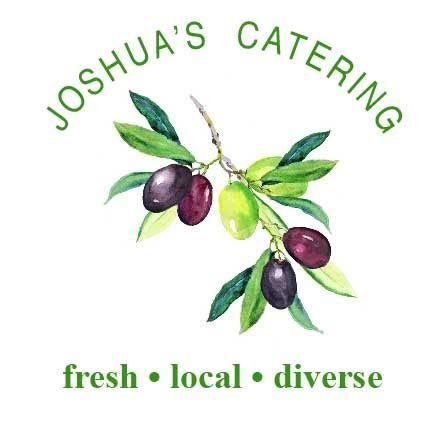 The logo for joshua 's catering shows a branch of olives with leaves.