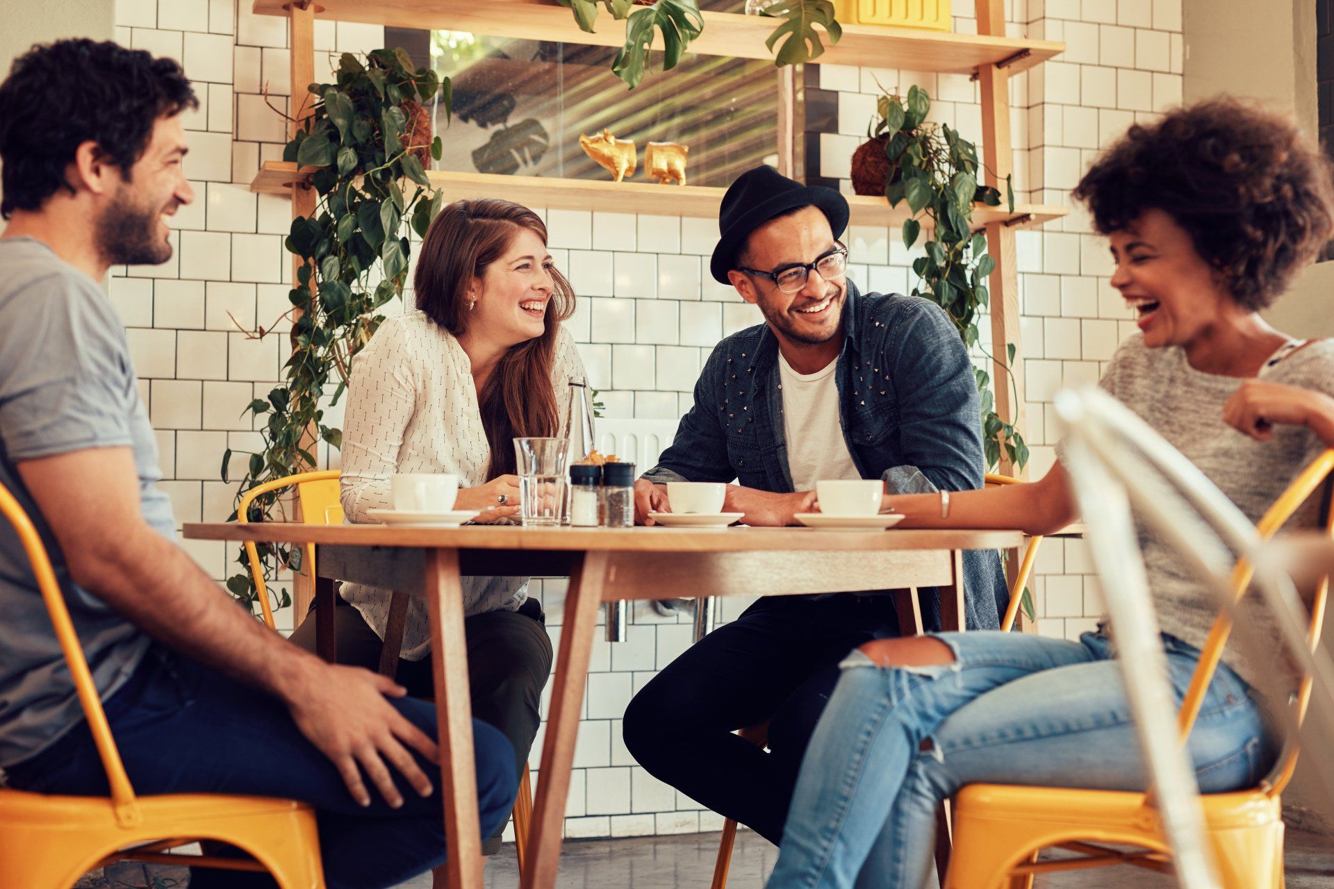Two people eating at a table