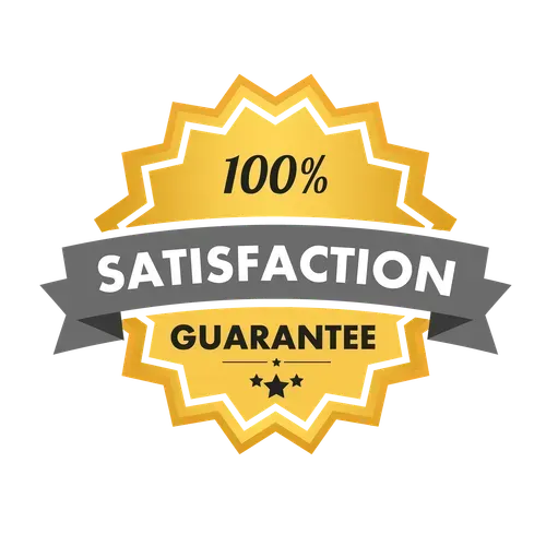 A sticker that says 100 % satisfaction guarantee