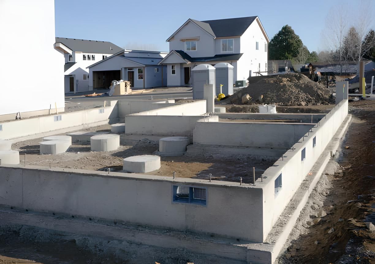 A concrete foundation of a house under construction