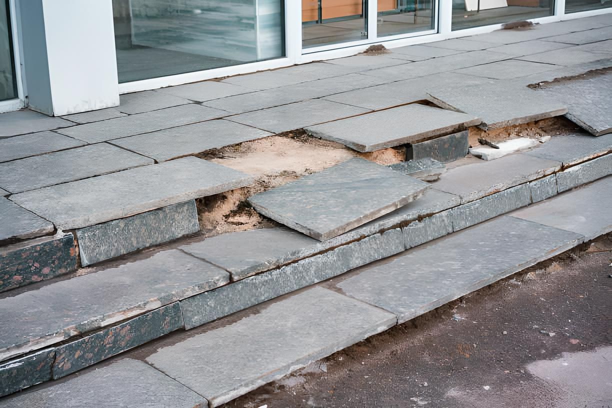 A set of stairs that have been damaged by a storm
