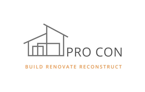 Logo for Pro Con. Shows a gray outline of a building with text