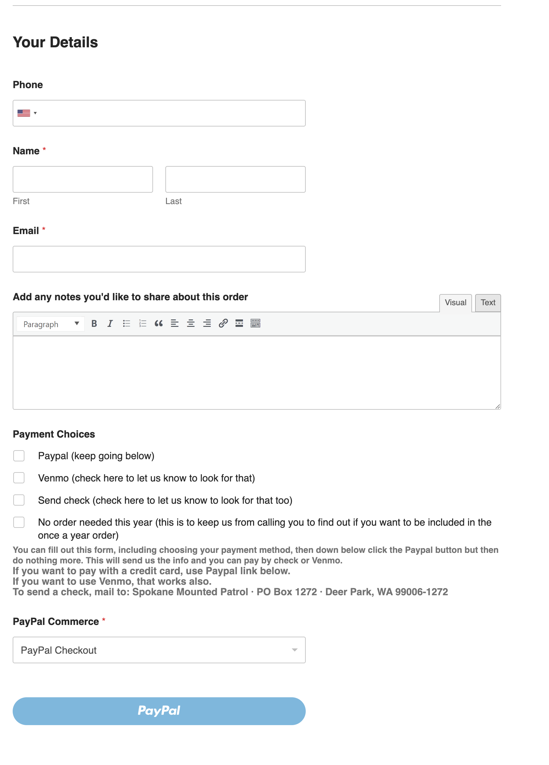 A screenshot of a paypal form on a website.