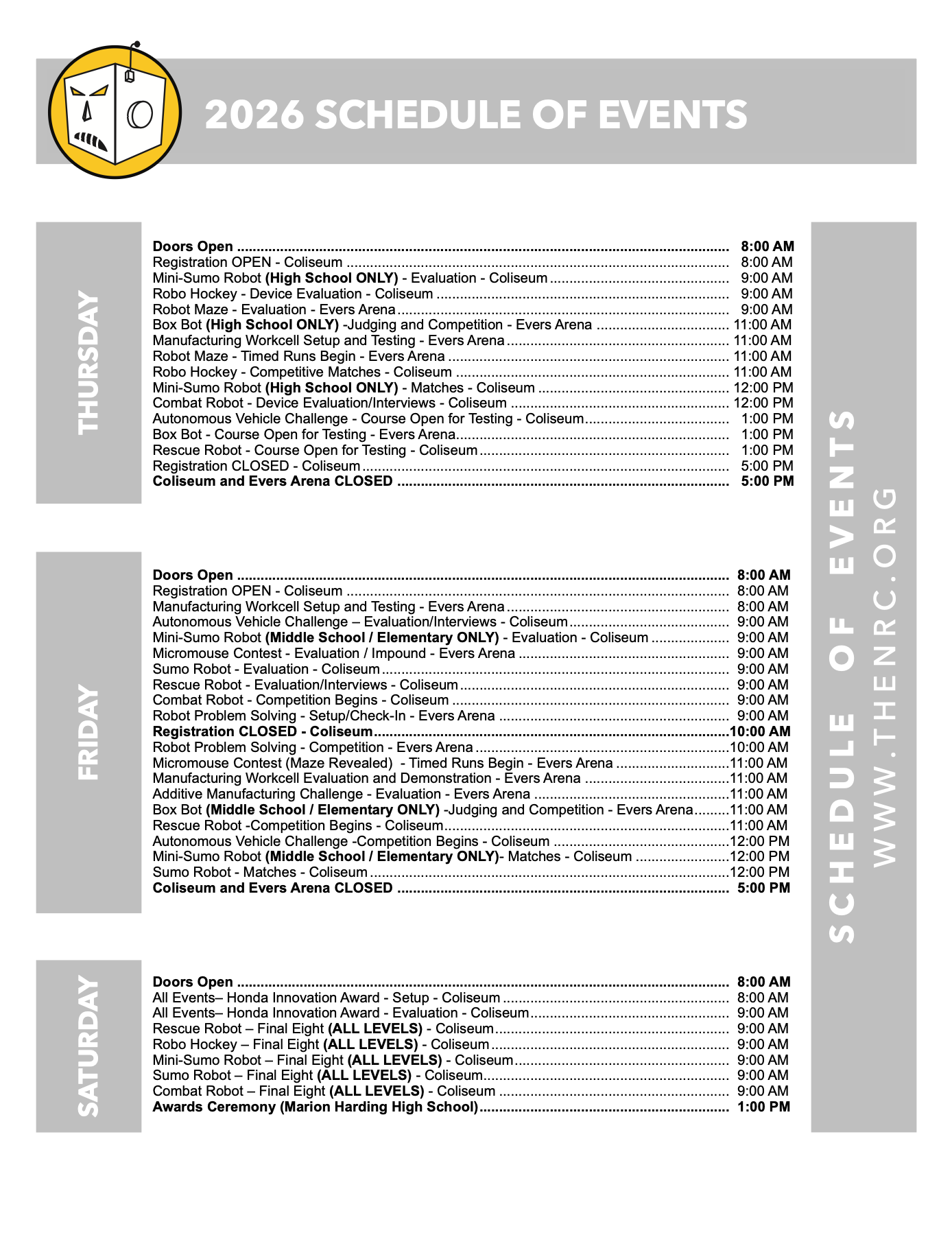 It is a schedule of events for the year 2026.