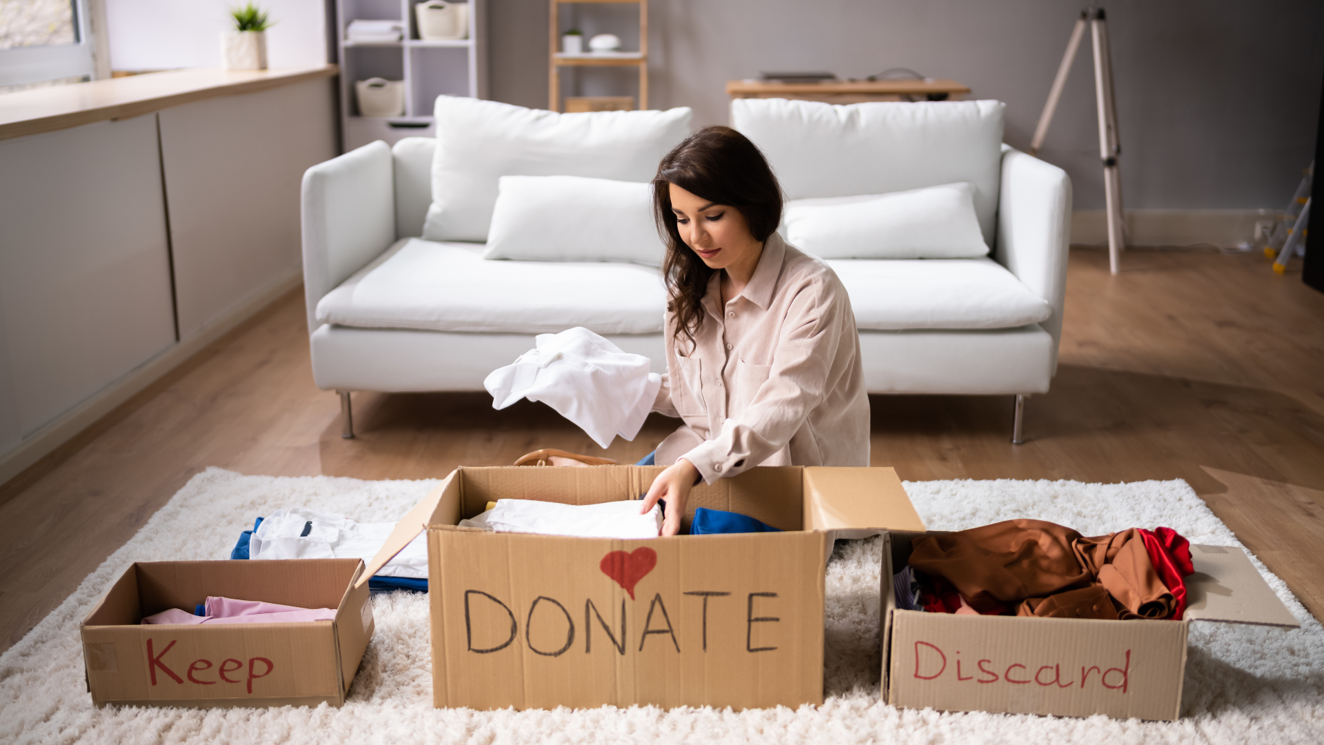 Woman sorting clothes into 