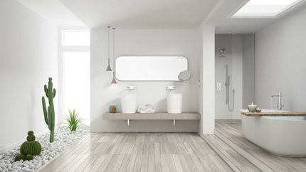 modern bathroom with wood floor in Birmingham AL