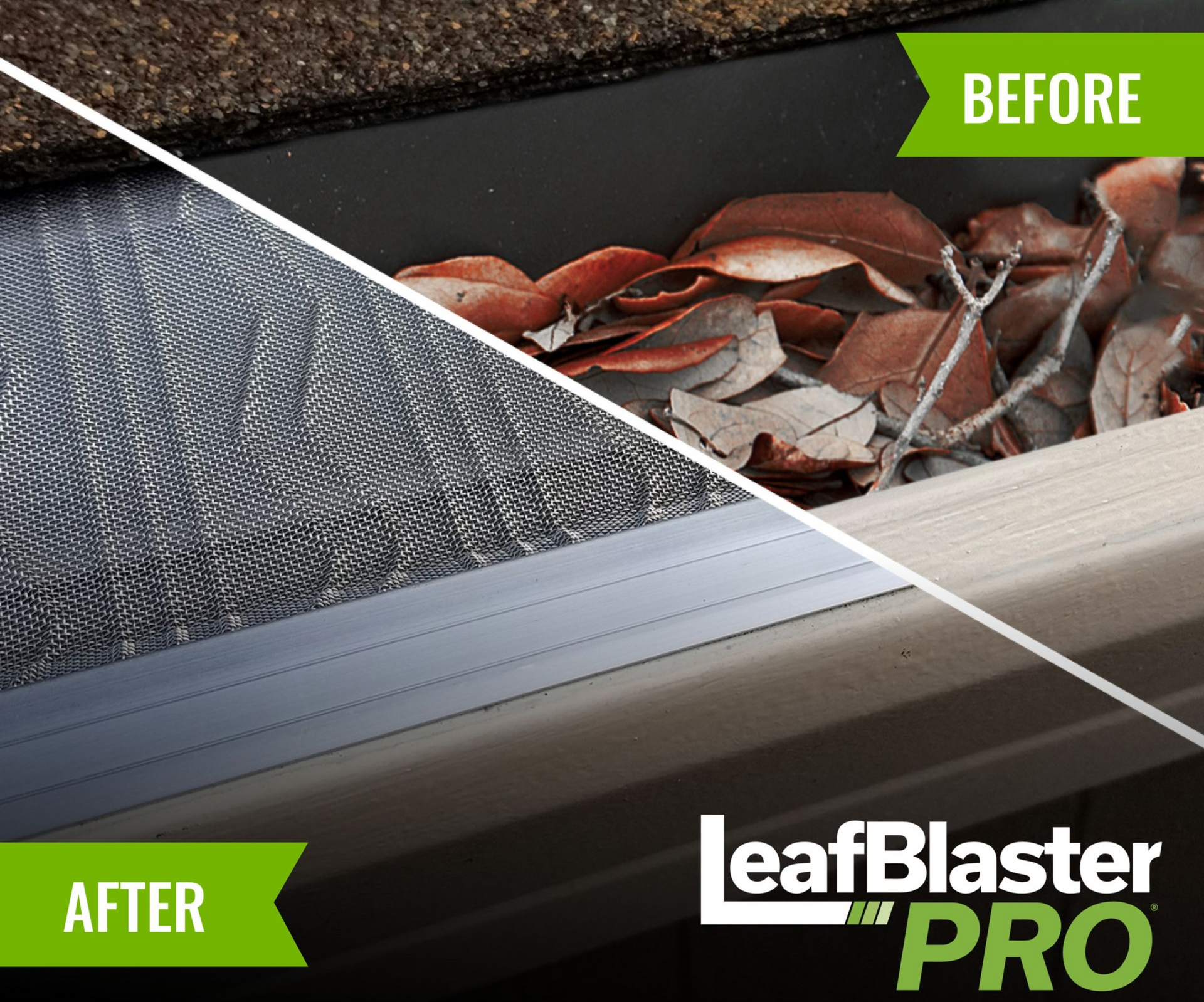 Before/after view of a gutter | gutter guards conroe texas