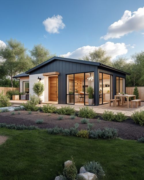 An artist 's impression of an ADU with lots of windows