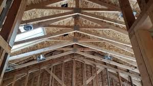 Looking up at the ceiling of a building under construction.