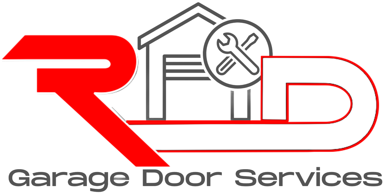 Logo of a garage door service; red letter