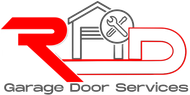 Logo of a garage door service; red letter 