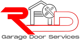 Logo of a garage door service; red letter 