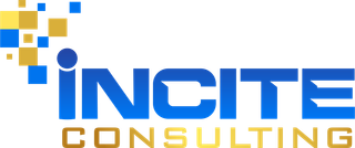 The logo for incite consulting is blue and yellow.